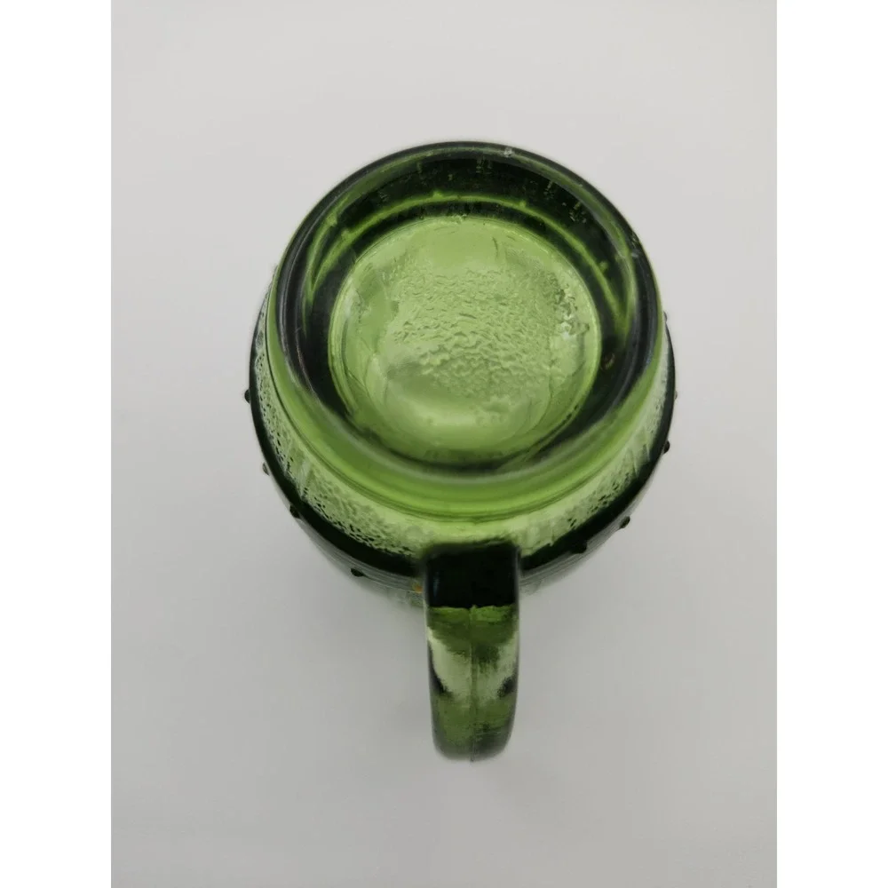 Vintage green glass mini whiskey barrel toothpick holder and shot glass 2.5